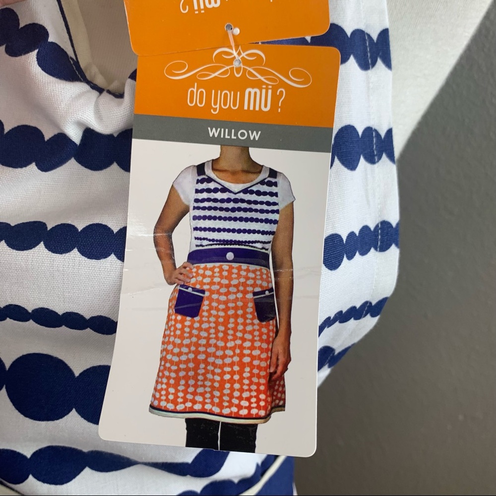 MuKitchen 100% cotton apron orange blue white - Picture 5 of 10